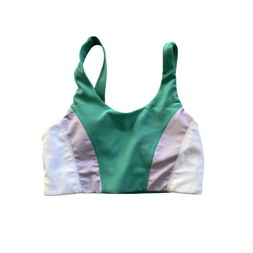 Wilo the Label Women's Ribbed Green  White Geometric Sports‎ Running Bra Top S